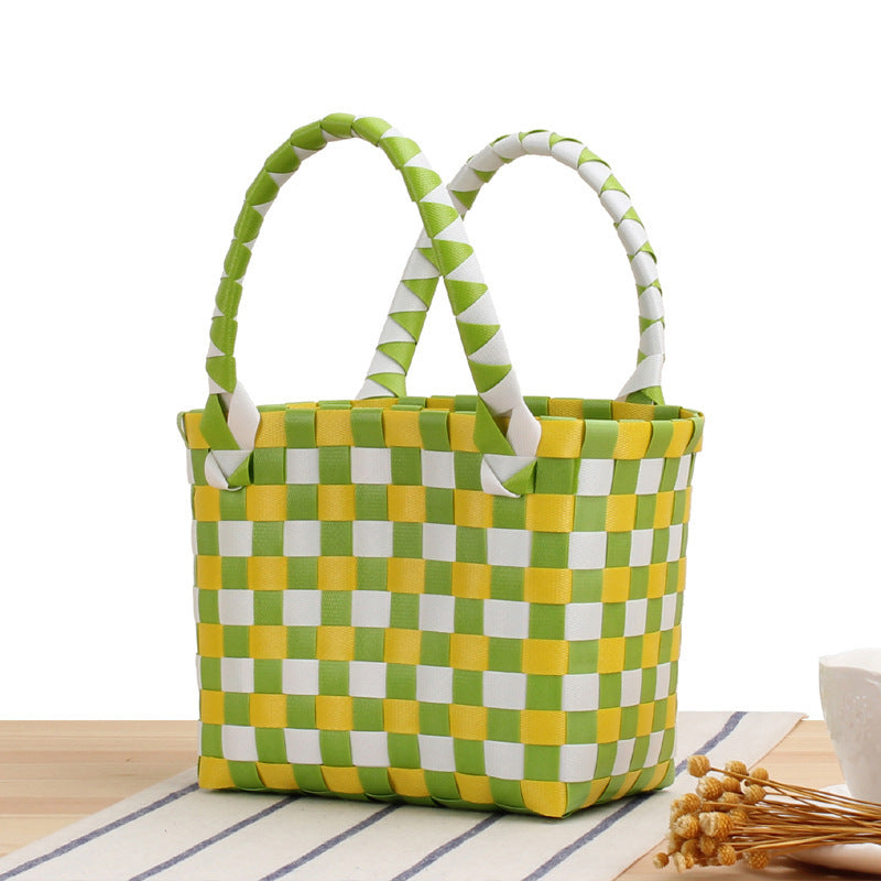 Handcrafted Tote Bag in Modern Check Pattern Bowlift