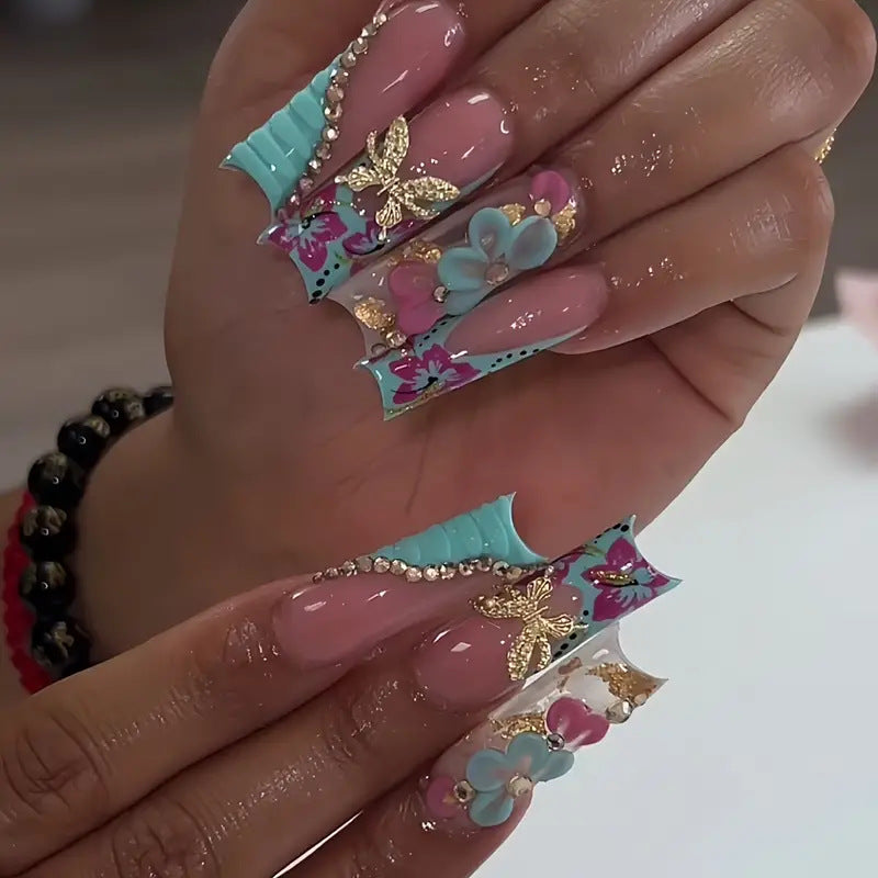 3D Floral Decorative Press-On Nail Art Bowlift