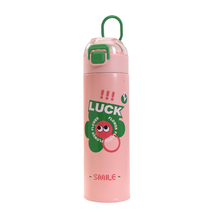 Insulated drinking bottle with innovative leak protection and practical carrying strap Bowlift