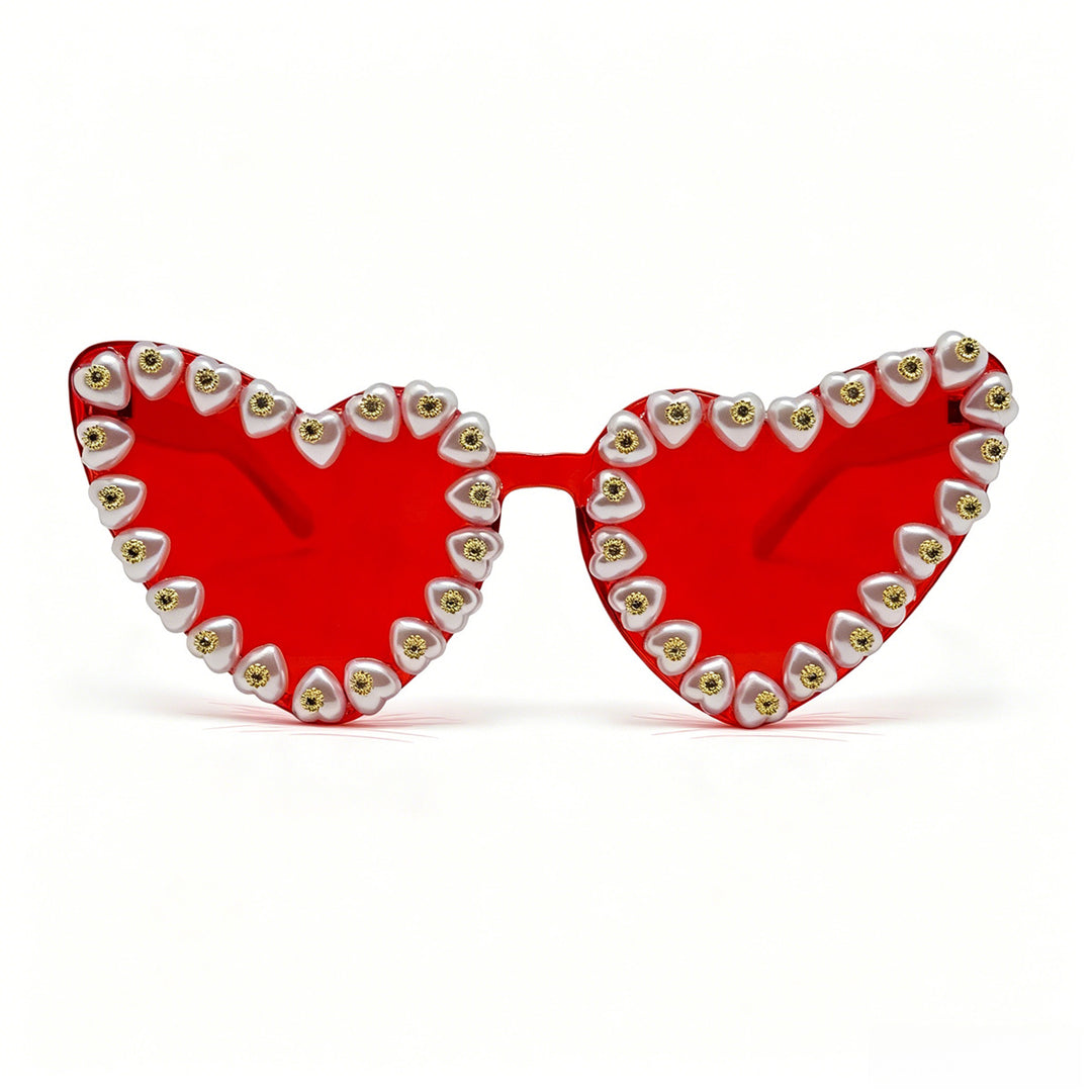 Women Heart-Shaped Sunglasses with Extravagant Jewelry Details Bowlift