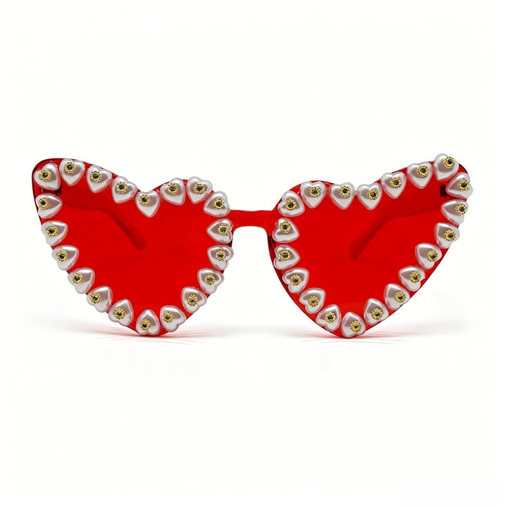 Women Heart-Shaped Sunglasses with Extravagant Jewelry Details Bowlift