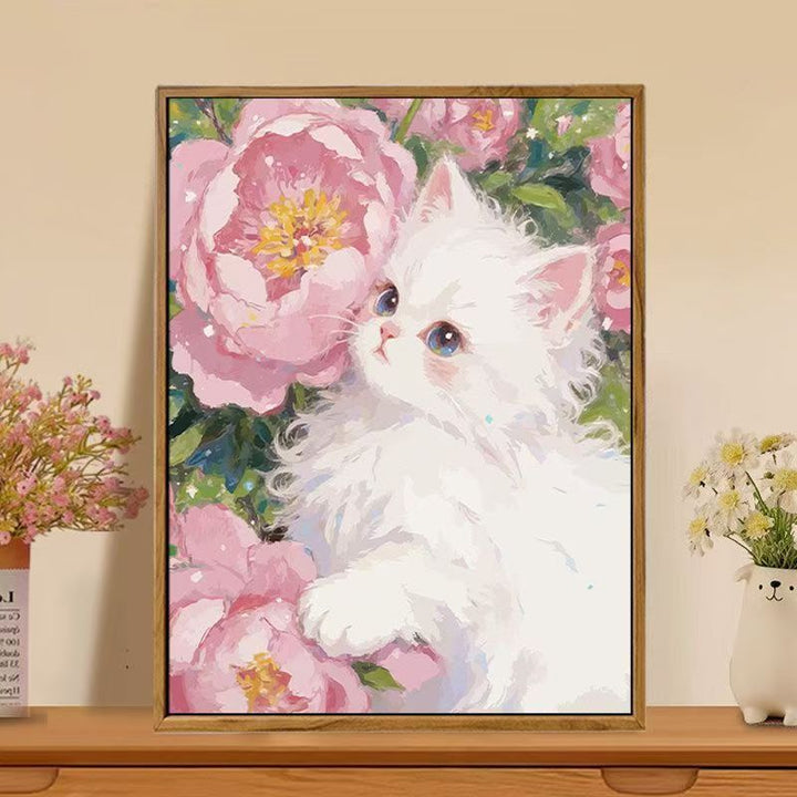 Cat-Themed Floral Wall Art Print Bowlift
