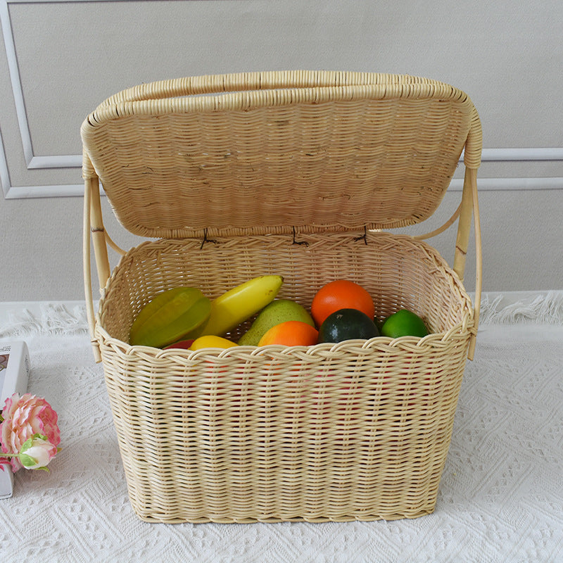 Handcrafted Woven Picnic Basket with Side Drink Holders Bowlift