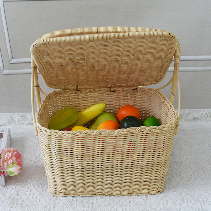 Handcrafted Woven Picnic Basket with Side Drink Holders Bowlift