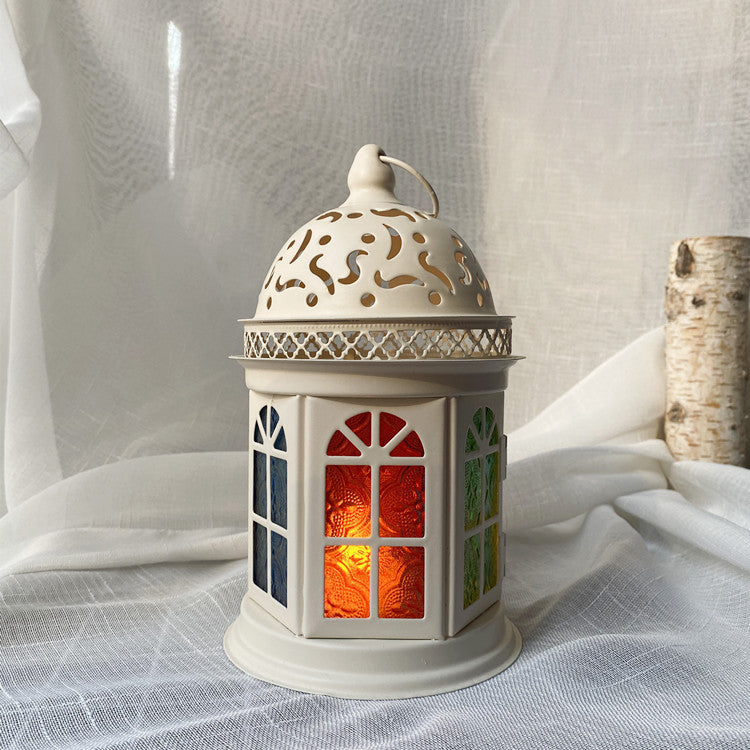 Ornate Metal Stained-Glass Tea Light Lantern Bowlift