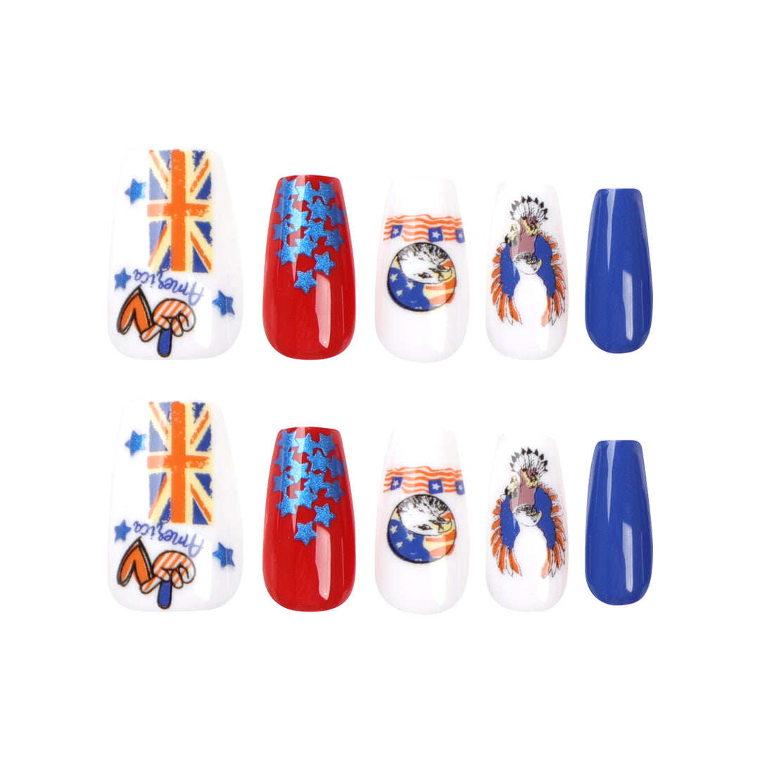 Artistic Nail Extensions with Patriotic Designs Bowlift