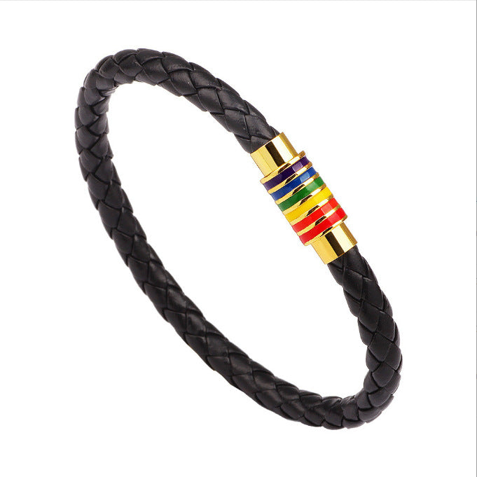 Leather Braided Bracelet with Colorful Accent Bowlift