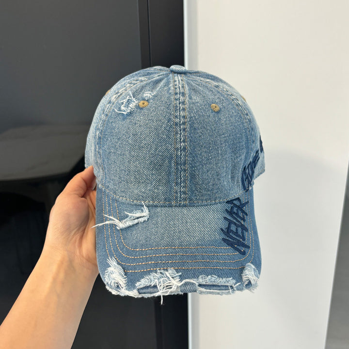 Women's Distressed Denim Baseball Cap Bowlift 1784084111