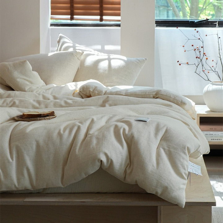Lightly quilted duvet and pillow set in linen look