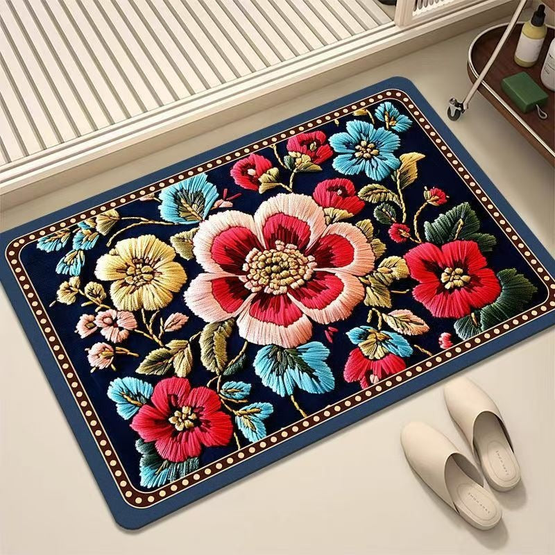 Luxurious Embroidered Floral Area Rug Bowlift