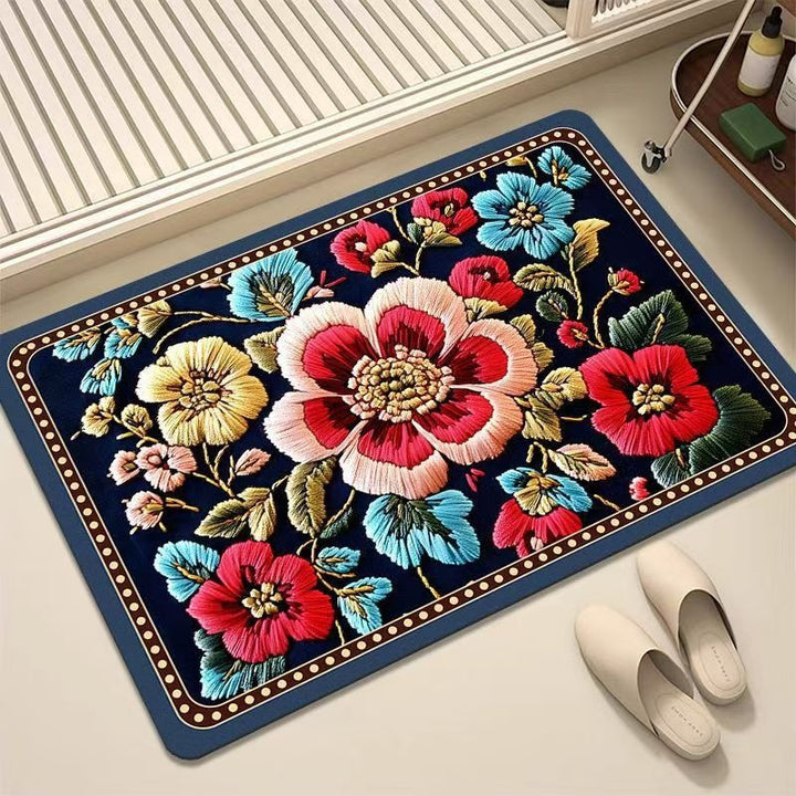 Luxurious Embroidered Floral Area Rug Bowlift