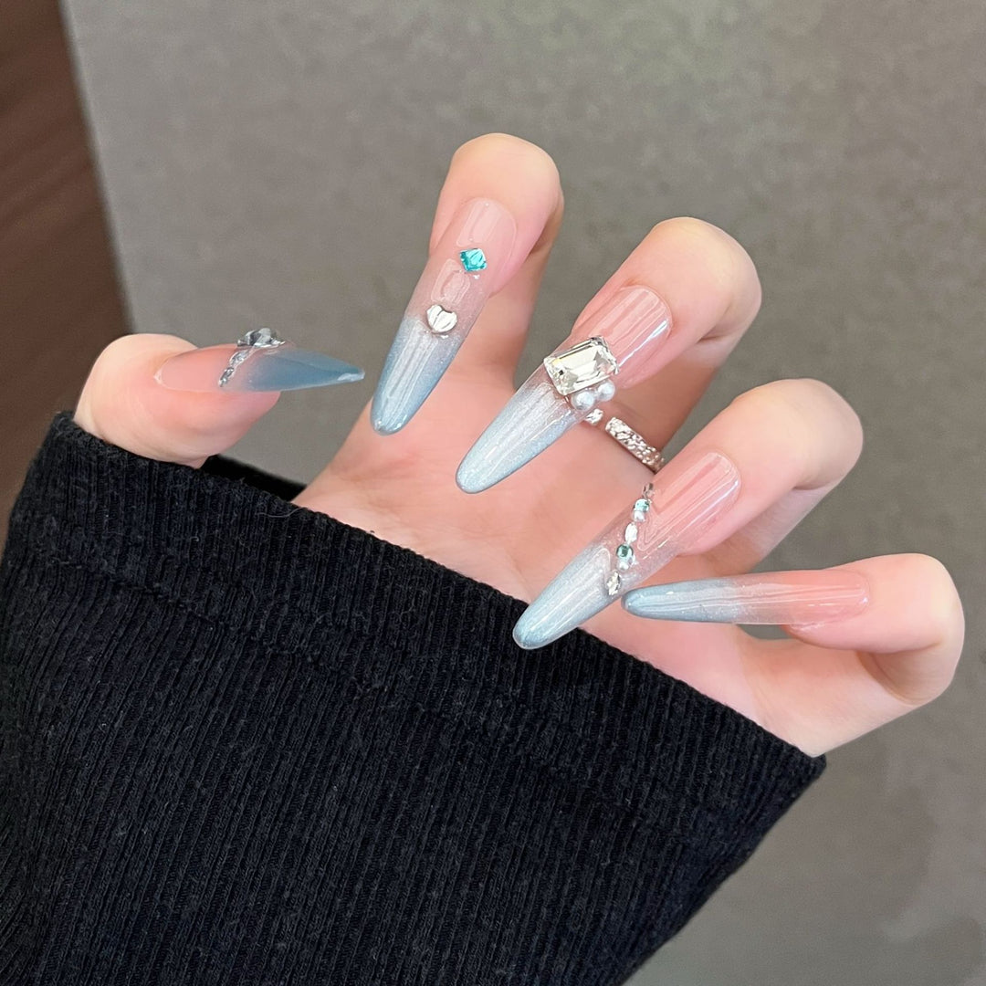 Elegant Rhinestone-Embellished Stiletto Press-On Nail Set Bowlift