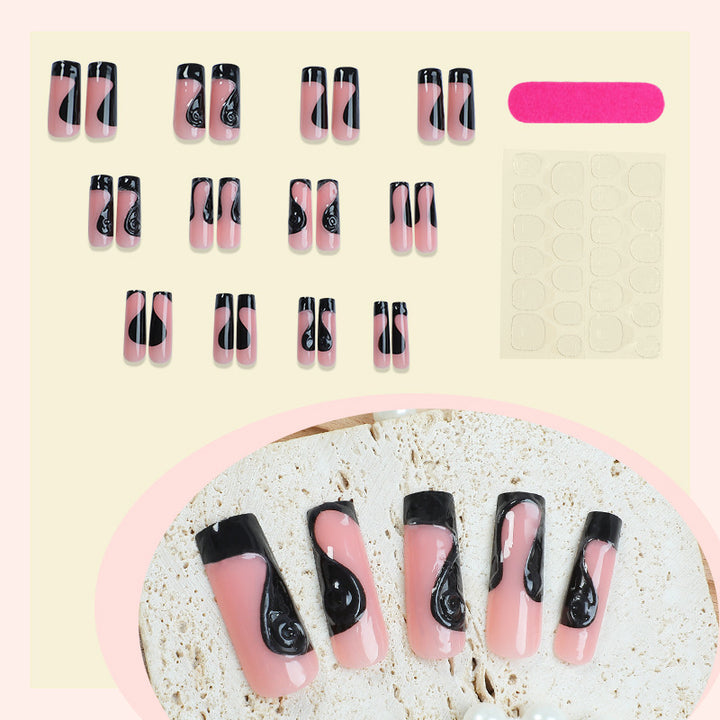 Artistic Gel Press-On Nail Set with Dripping Design Bowlift