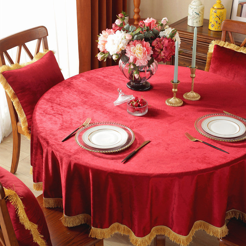Velvet Tablecloth with Elegant Fringe