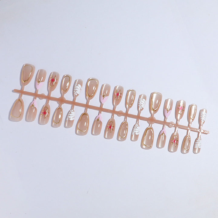 Artistic Press-On Nail Set with Elegant Floral Accents Bowlift