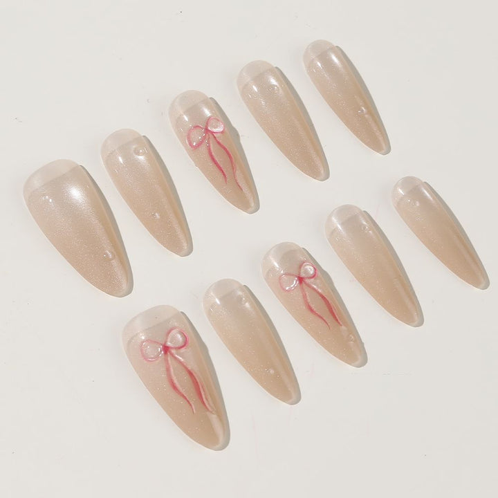 Elegant Stiletto Press-On Nail Set with Bow Accents Bowlift