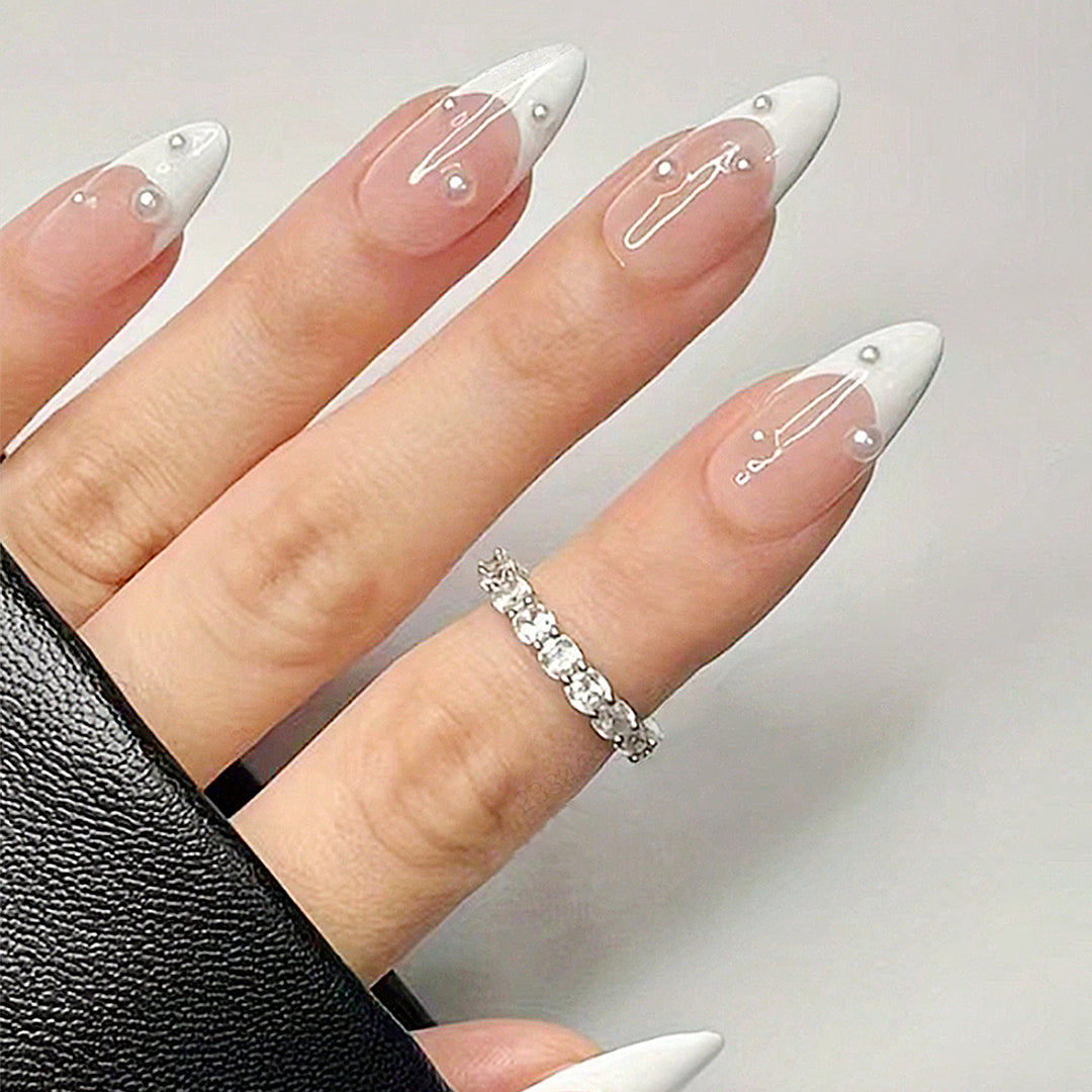 Elegant 3D Pearl Accent Stiletto Nail Art Extensions Bowlift