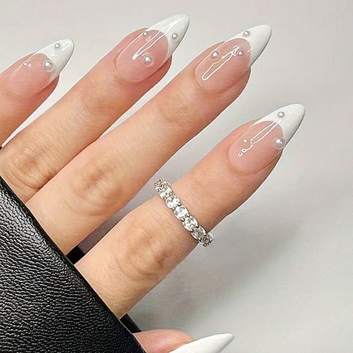 Elegant 3D Pearl Accent Stiletto Nail Art Extensions Bowlift