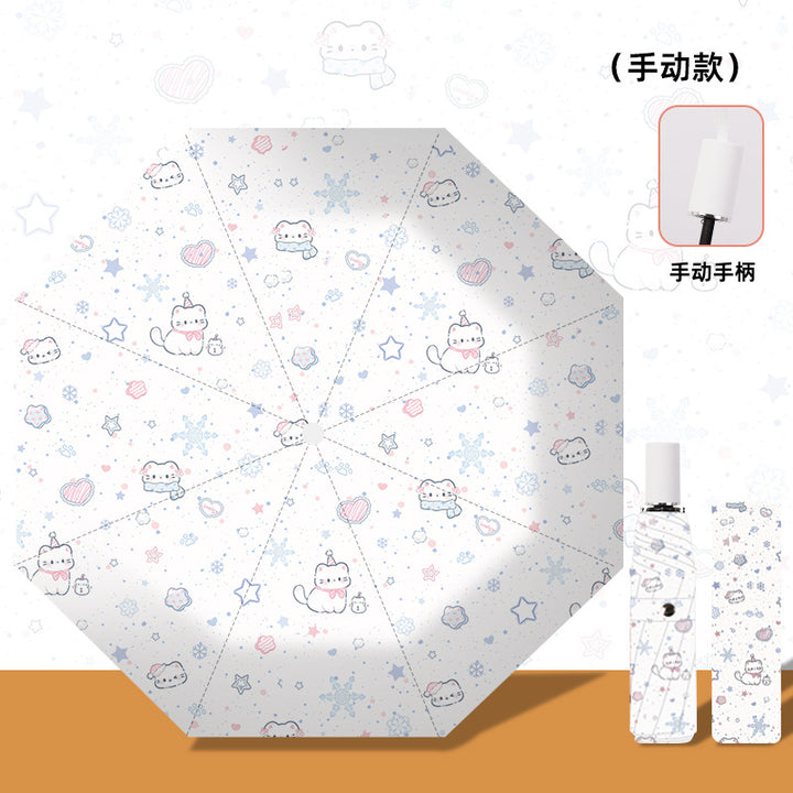 Women's folding umbrella with automatic opening mechanism and playfully themed design Bowlift