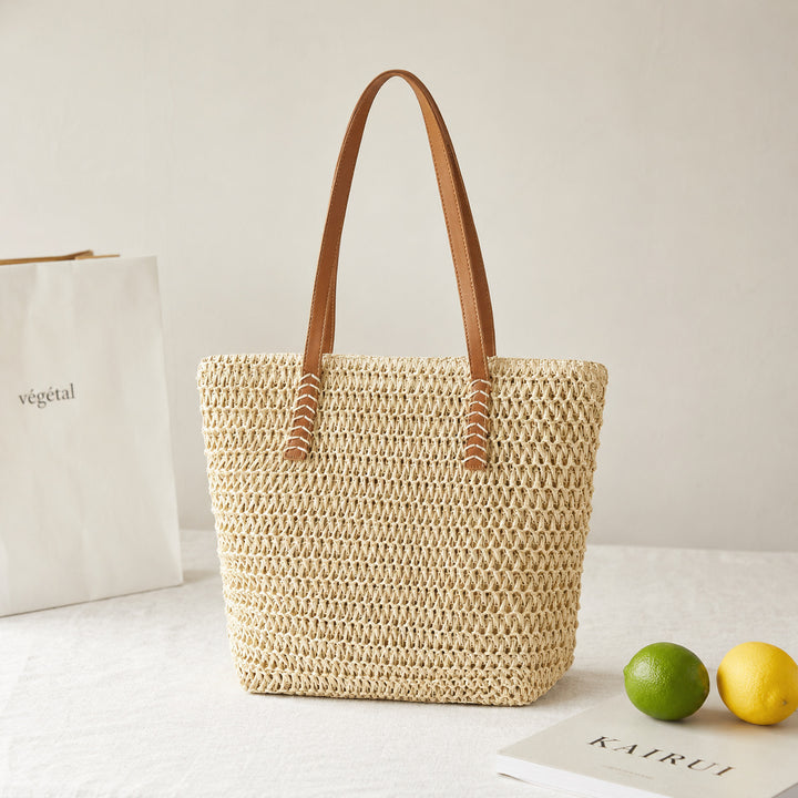 Handmade basket bag with elegant leather handle Bowlift