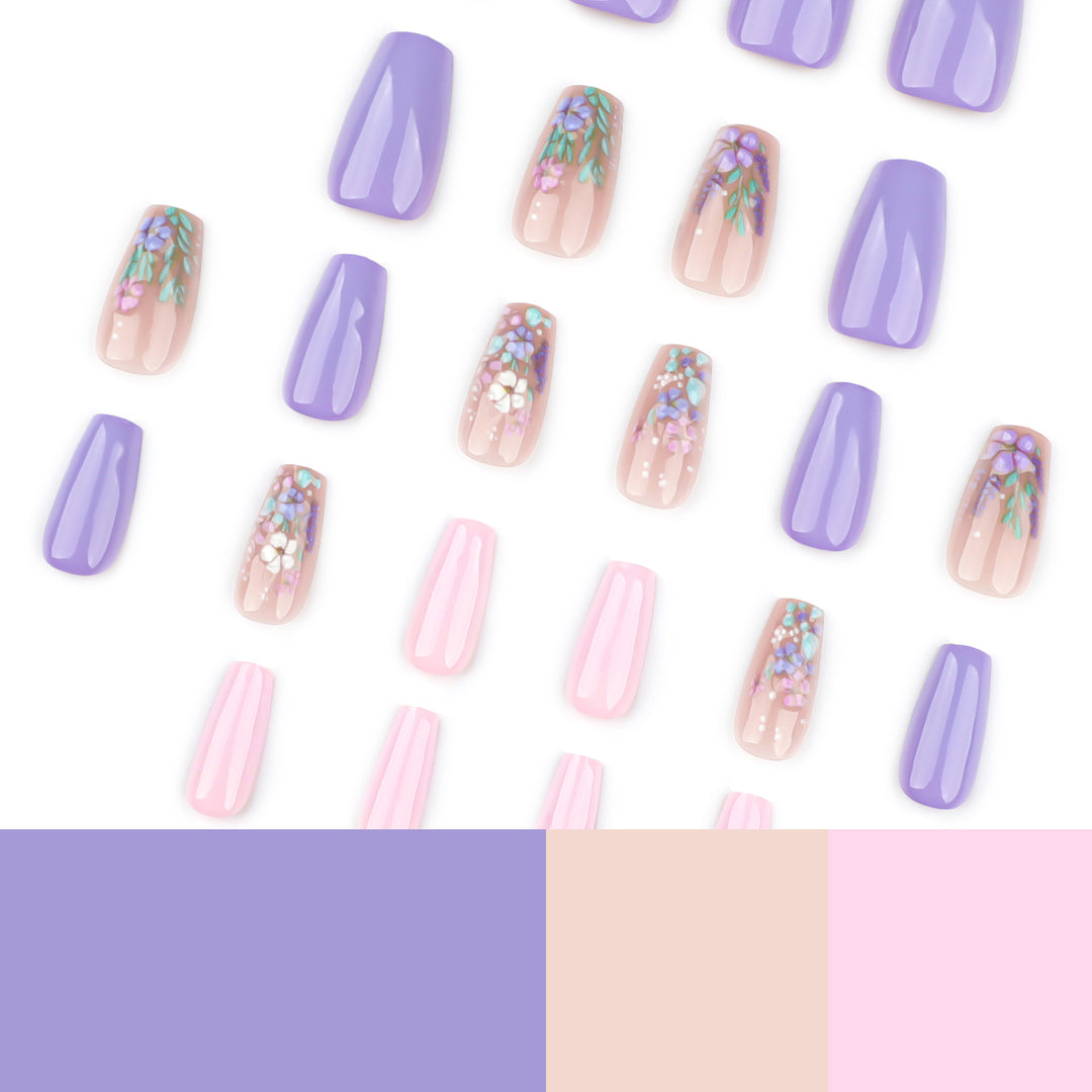 Elegant artificial nail art with delicate flower motifs Bowlift