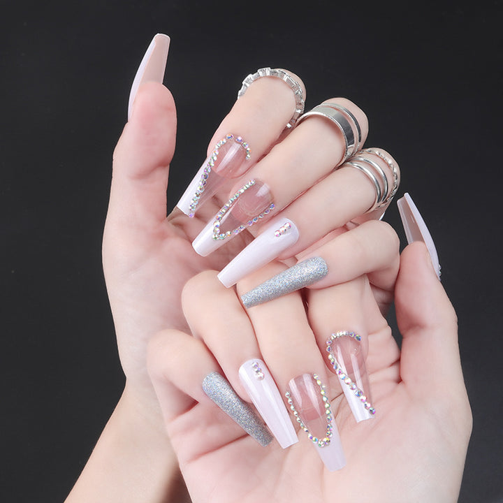 Rhinestone-Embellished Long Press-On Nails Bowlift
