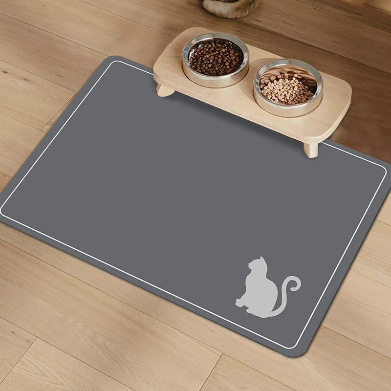 Non-Slip Waterproof Pet Feeding Mat with Raised Edge and Cat Silhouette Bowlift