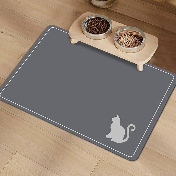 Non-Slip Waterproof Pet Feeding Mat with Raised Edge and Cat Silhouette Bowlift