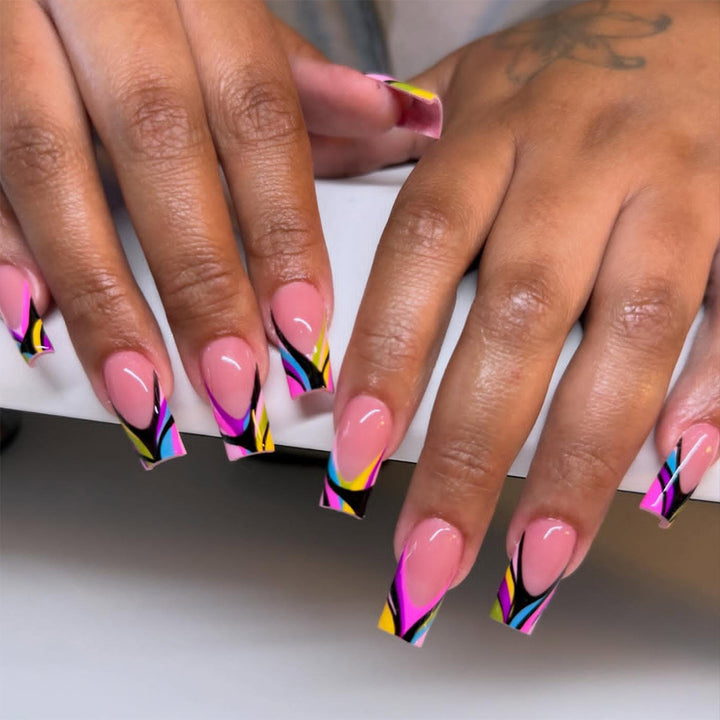 Artificial nails in modern design with colorful accents Bowlift