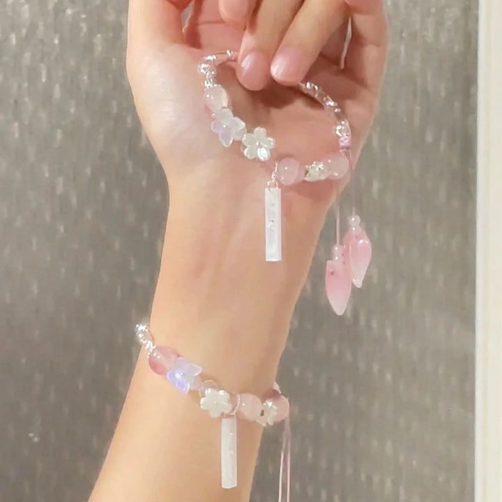 Floral Beaded Charm Bangle Bracelet Bowlift