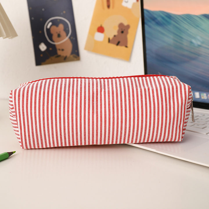 Striped Canvas Pencil Case and Stationery Organizer with Top Zipper Bowlift