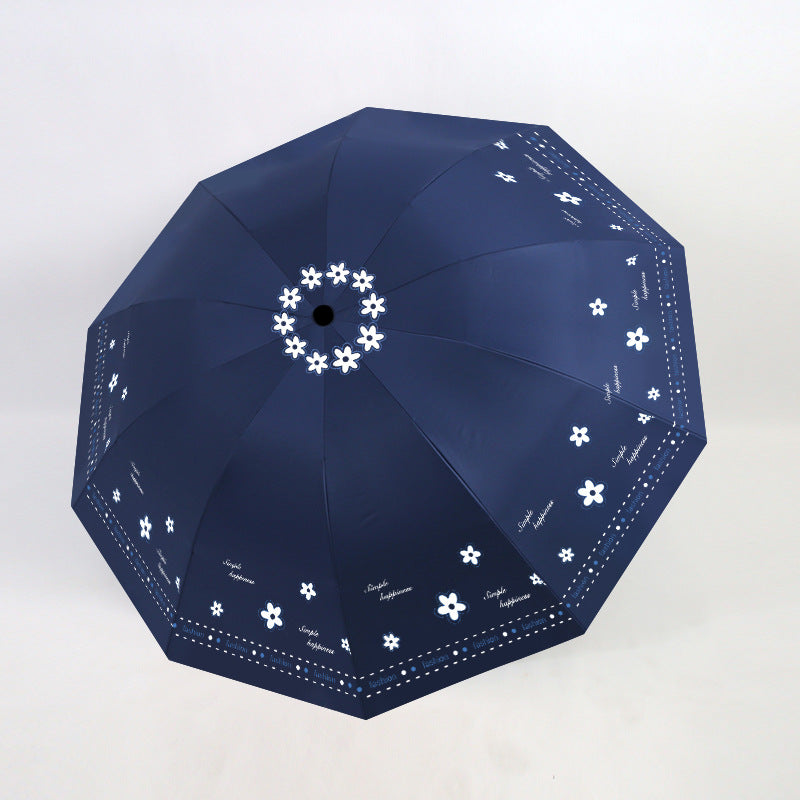 Women's Folding Umbrella with Floral Patterns and UV Protection Bowlift