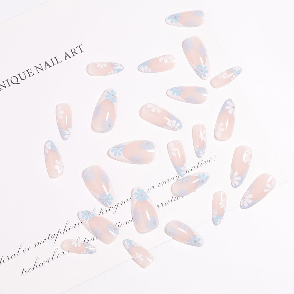 Pointed Almond-Shaped Press-On Nails with Floral Design Bowlift