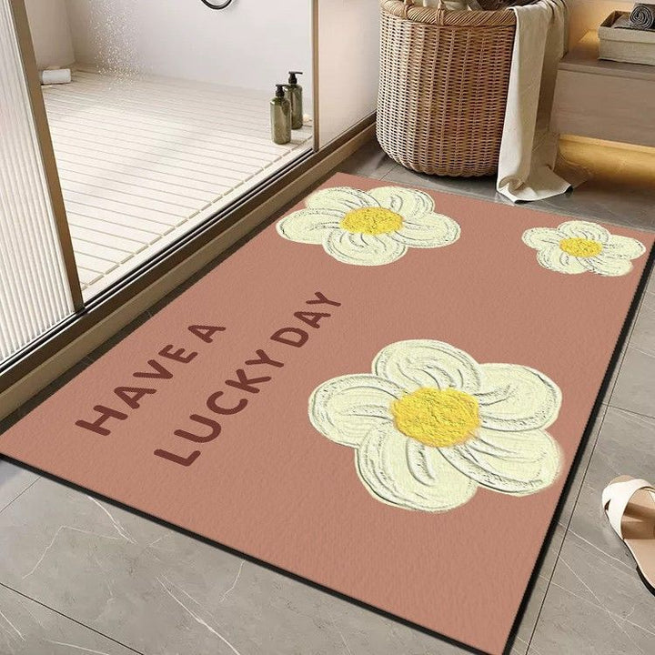 Cheerful Floral Message Bath Mat Bowlift