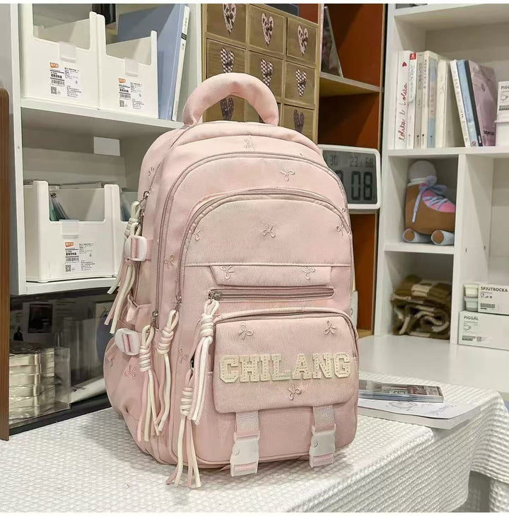 Multi-Compartment Embroidered School Backpack