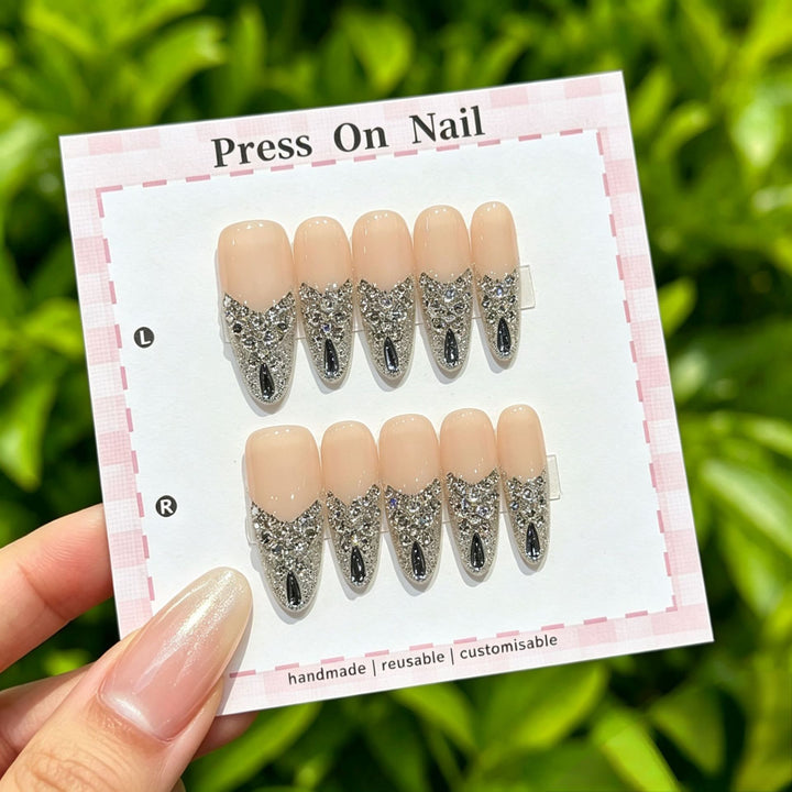 Decorative Press-On Nail Art Set with Cross and Gem Accents