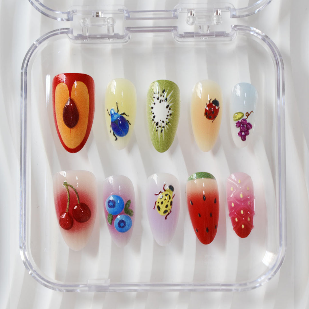 Creative Fruit and Insect-Themed Press-On Nail Art Bowlift