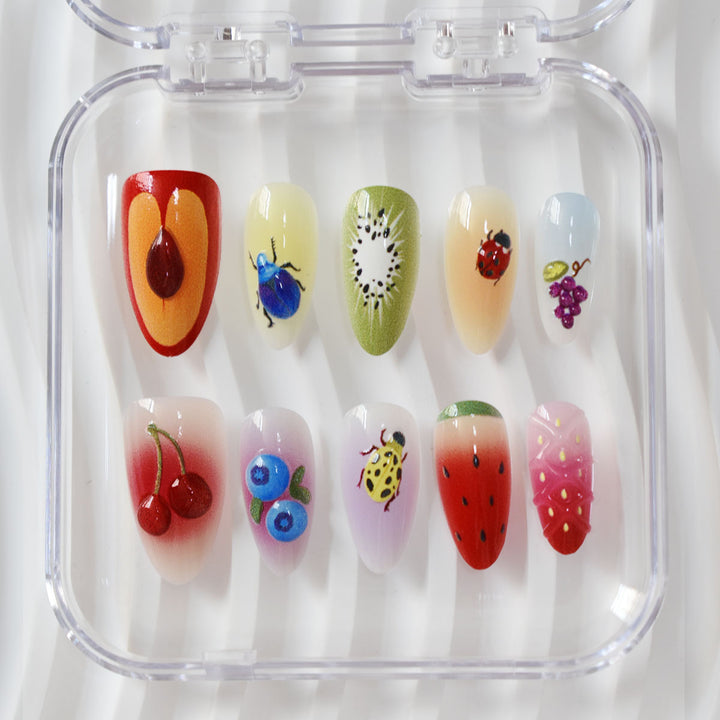 Creative Fruit and Insect-Themed Press-On Nail Art Bowlift