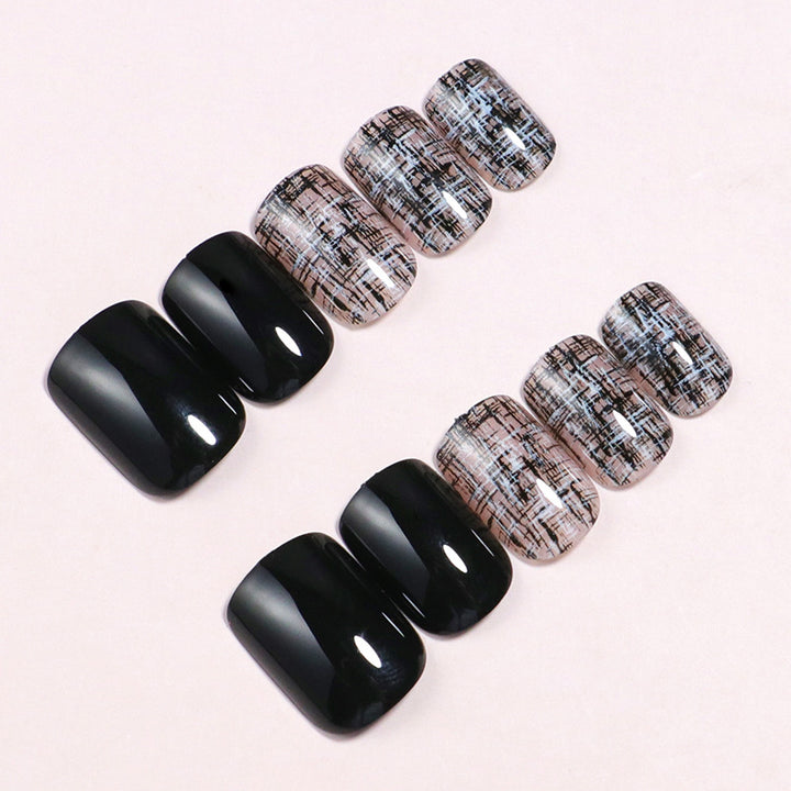 Glossy Artistic Press-On Nail Set with Abstract Design Bowlift