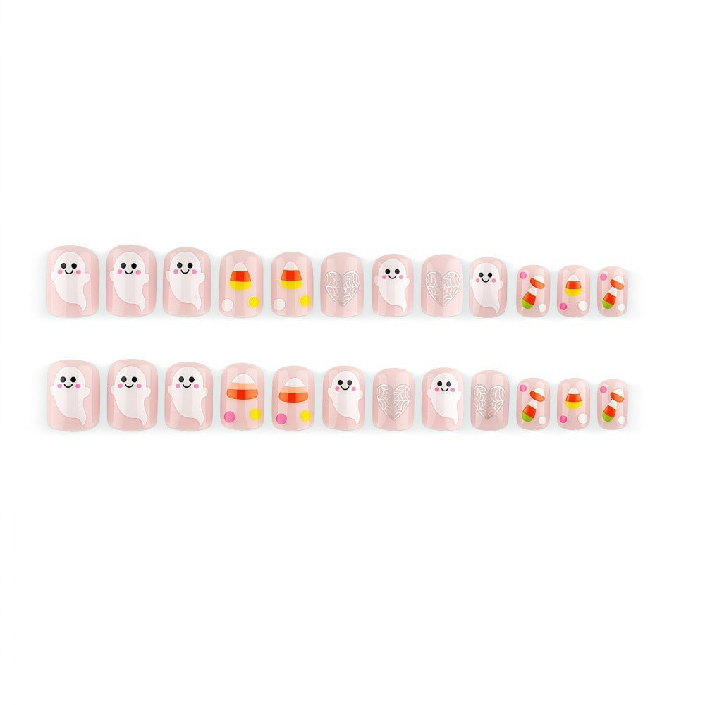 Artificial nails for Halloween with cute ghost motifs Bowlift
