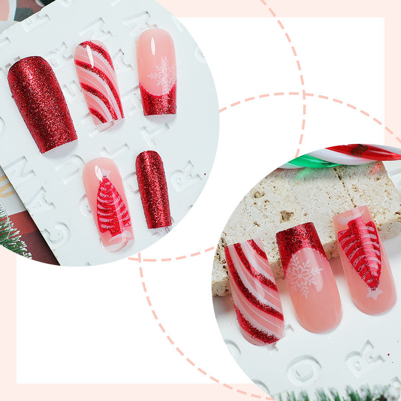 Artificial nail set with festive glitter and Christmas motifs Bowlift