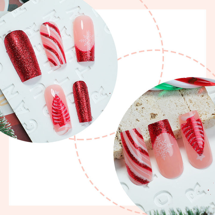 Artificial nail set with festive glitter and Christmas motifs Bowlift