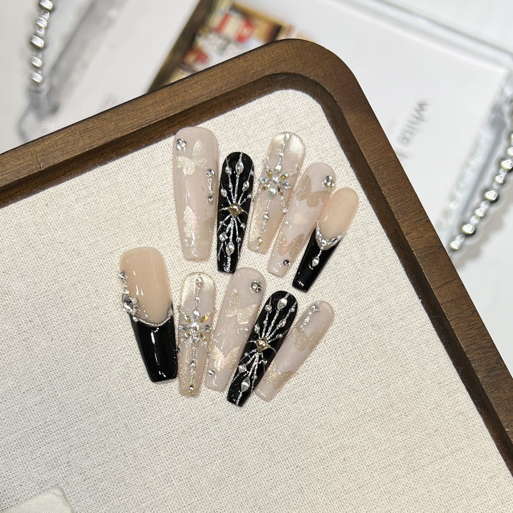 Elegant Butterfly-Inspired Press-On Nail Art Set Bowlift