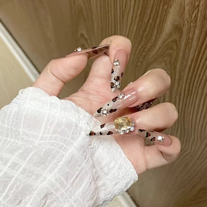 Decorative Stiletto Press-On Nails with Gem Accents Bowlift