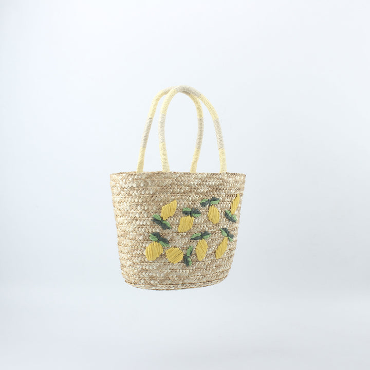 Basket bag with hand-embroidered lemon motif Bowlift