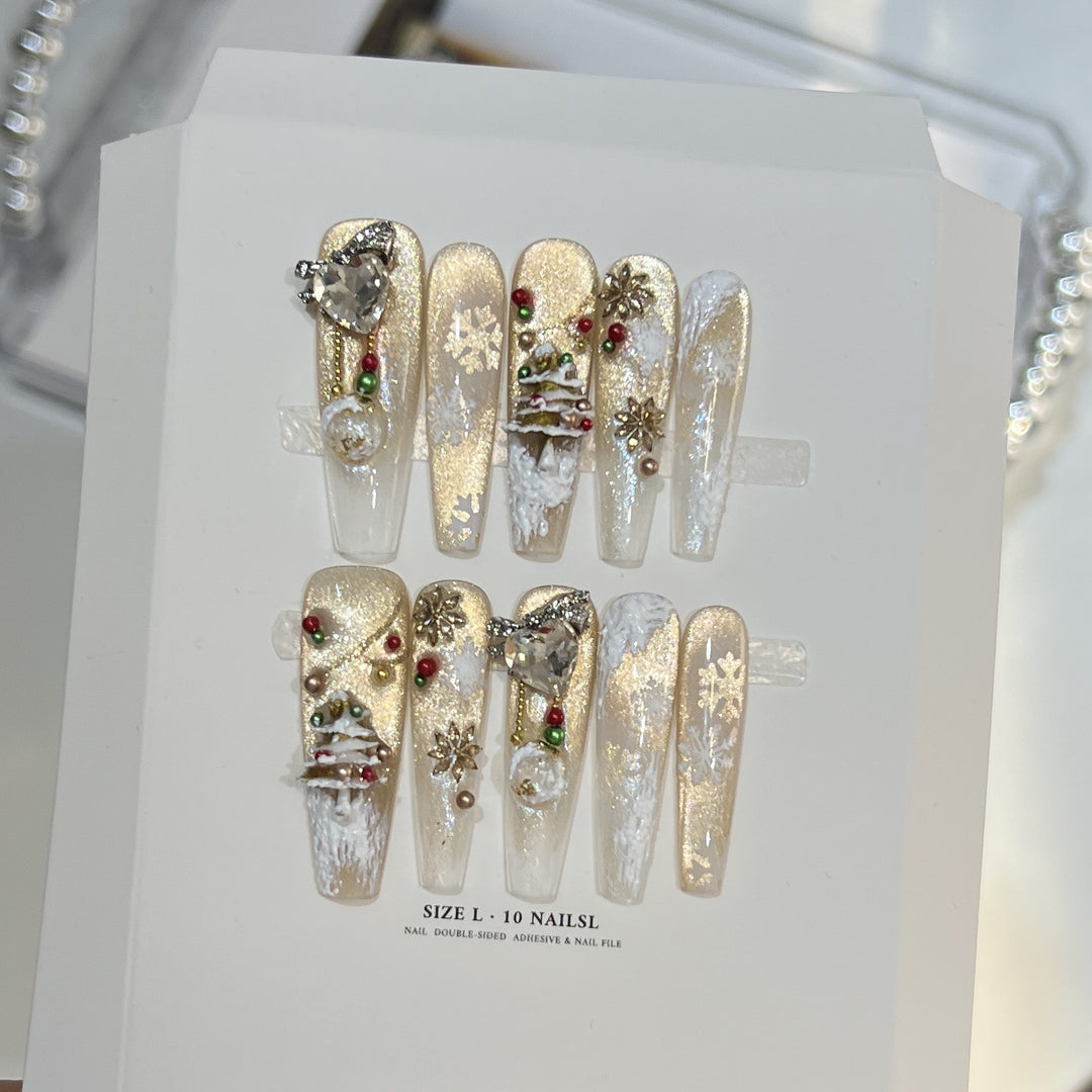 Snowflake-Inspired Glitter Press-On Nail Set Bowlift