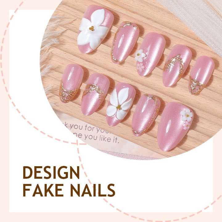 Acrylic nail set with elegant flower and glitter designs Bowlift