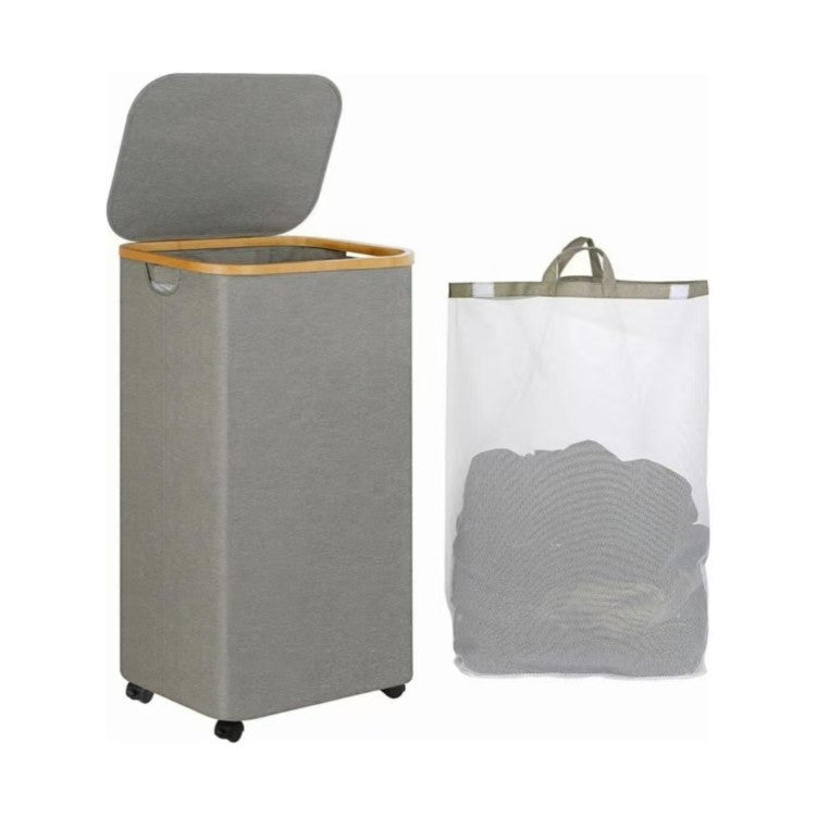 Elegant laundry container with practical lid and carrying system Bowlift