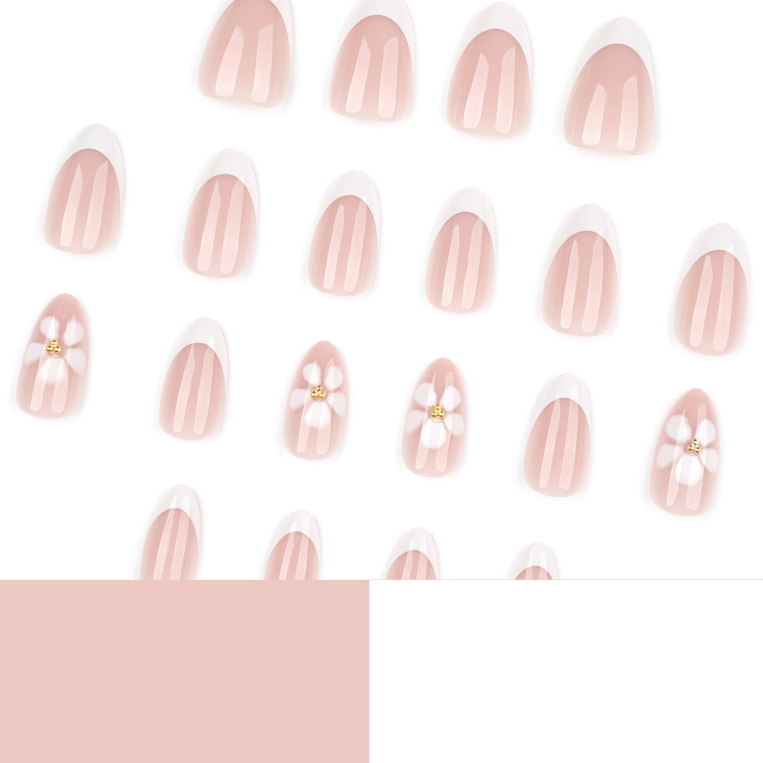 Artful nail extensions with flower design and elegant French tips Bowlift
