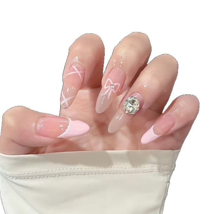 Artistic Press-On Nail Set with Floral and Heart Designs Bowlift